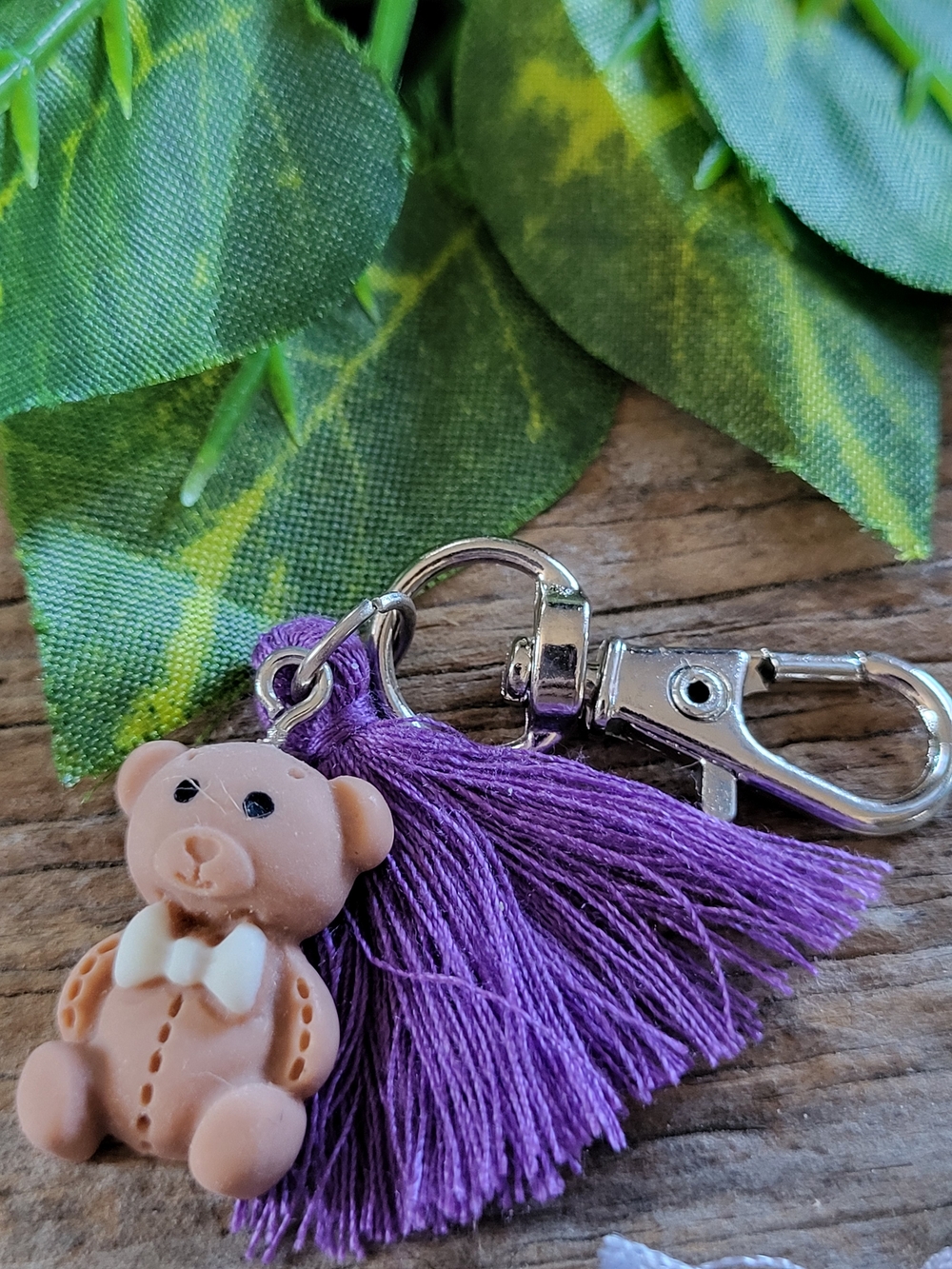 Purple Tassel Teddy Keychain Or Zipper Pull